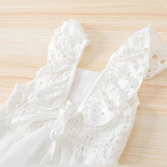 Baby Toddler Girls Embroidered Eyelet Tulle Dress Princess Girl Ruffle 9-12 M - Picture 4 of 13